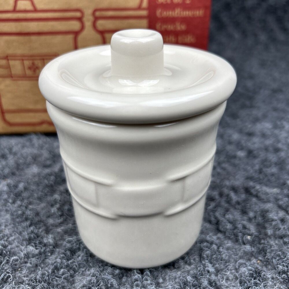 Longaberger Set of Two (2) Condiment Crocks with Lids Ivory - Picture 2 of 12